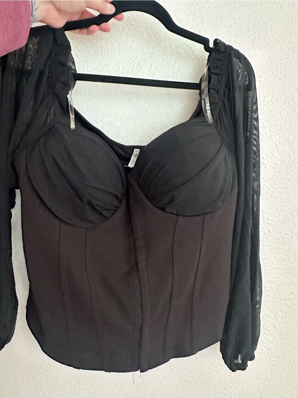 Bluebell Black Off-Shoulder Long Sleeve Crop Bustier Top - Picture 3 of 9